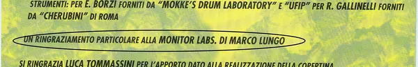 Note di copertina del disco Ritmo vitale di Ambra: un ringraziamento particolare alla Monitor Labs di Marco Lungo