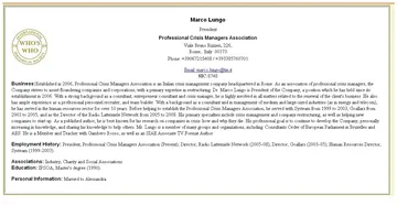 Scheda di Marco Lungo nell'International Who's Who Historical Society