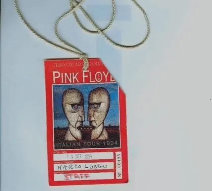 Pass dello staff del tour italiano 1994 dei Pink Floyd, intestato a Marco Lungo